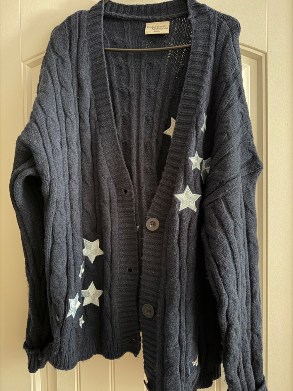 Taylor Swift Midnights Cozy Star-Appliqué Cable Knit Cardigan Sweater - Navy